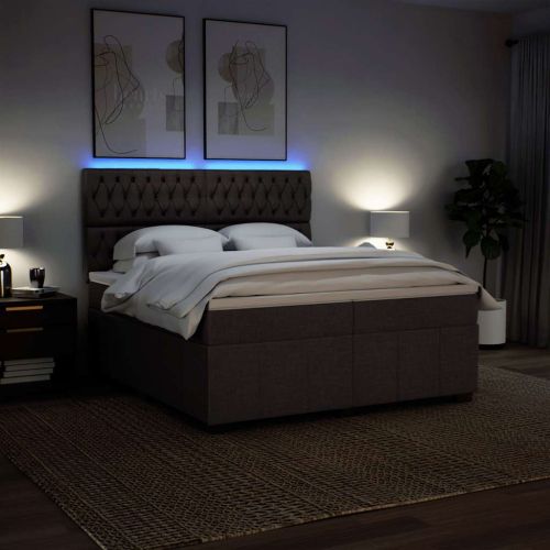 Боксспринг легло с матрак, тъмнокафяво, 200x200 см, плат