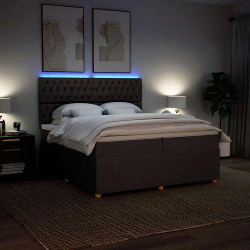 Боксспринг легло с матрак, тъмнокафяво, 200x200 см, плат