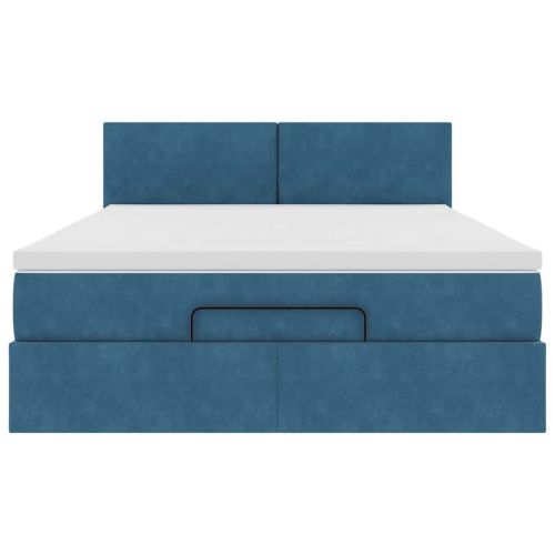 Османско легло с матрак Тъмно синьо 140x190cm кадифе