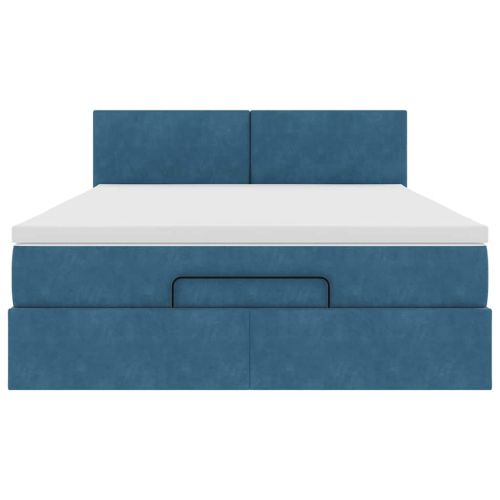 Османска легло с матрак и LED, тъмносиньо, 140x200 см, кадифе