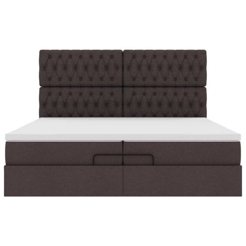 Османска легло с матрак и LED, тъмнокафяво, 200x200 см, плат