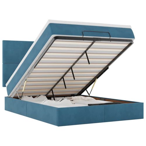 Османска легло с матраци и LED, тъмносиньо, 140x190 см, кадифе