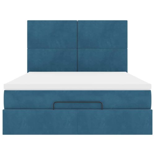 Османска легло с матраци и LED, тъмносиньо, 140x190 см, кадифе