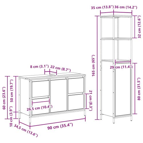 Комплект мебели за баня 2 pcs Димящ дъб и черно Инженерно дърво