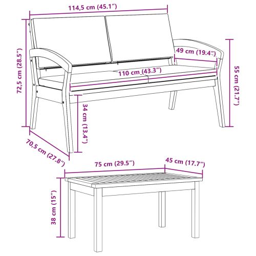 Бистро комплект Кафяво 75 x 45 x 38см
