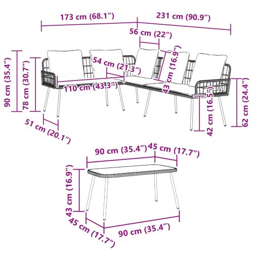 Градински Софа Комплект 2 pcs Естествен полиратан