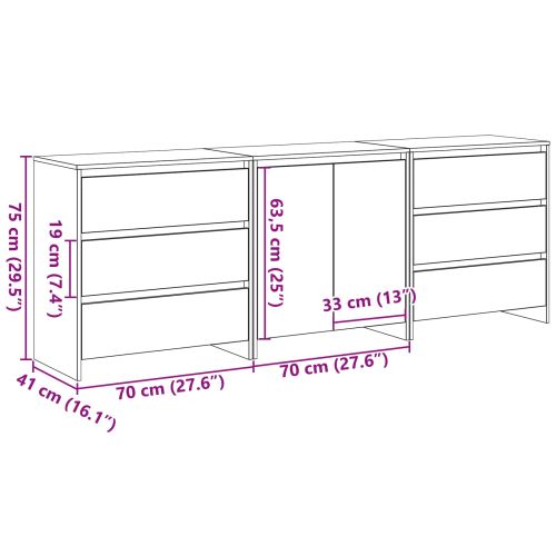 Служебен шкаф 3 pcs Черно 70 x 41 x 75 см Инженерно дърво