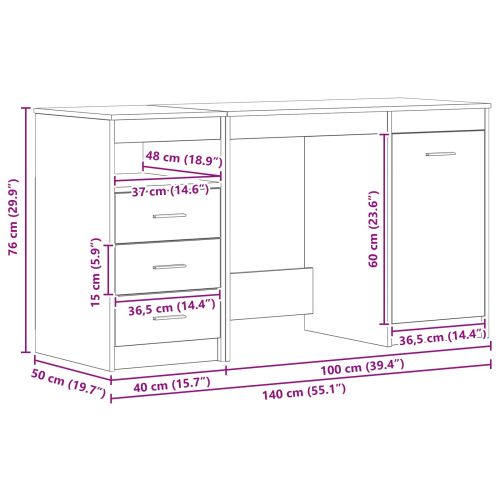 Бюро с рафт 2 pcs Черния дъб 140 x 50 x 76 см Инженерно дърво