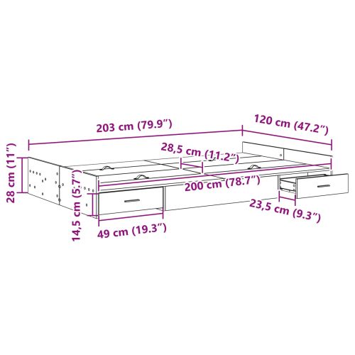 Легло с място за съхранение Дъб 120 x 200 cm Инженерно дърво