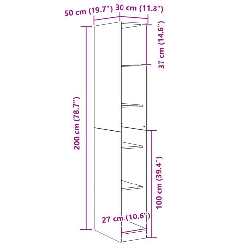 Гардероб Черен дъб 30 x 50 x 200 см Инженерно дърво