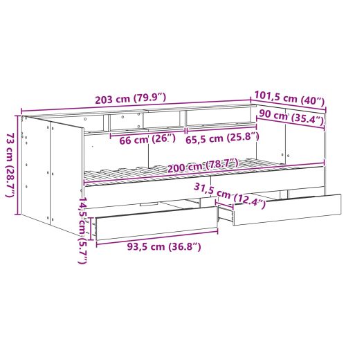 Дневно легло с чекмедже Сив 90 x 200 cm Инженерно дърво