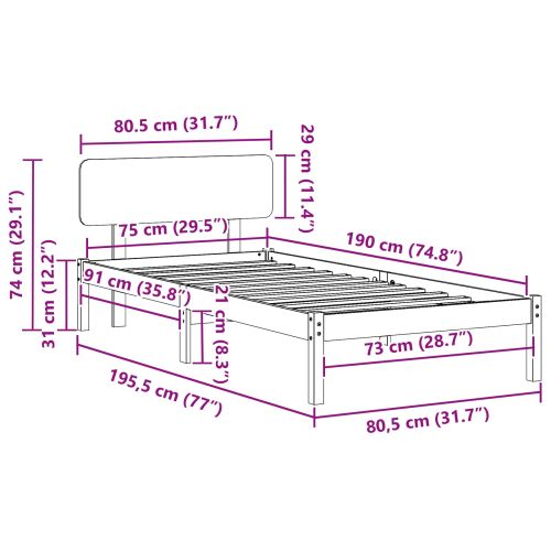 Рамка за легло с таблото Бяло 75 x 190 cm Солидно борово дърво