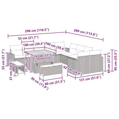 Градински Софа Комплект с възглавница 13 pcs Черно