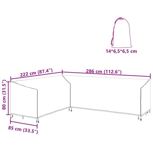 Покривало за градински мебели Черно 286 x 222 x 80 см 600D плат