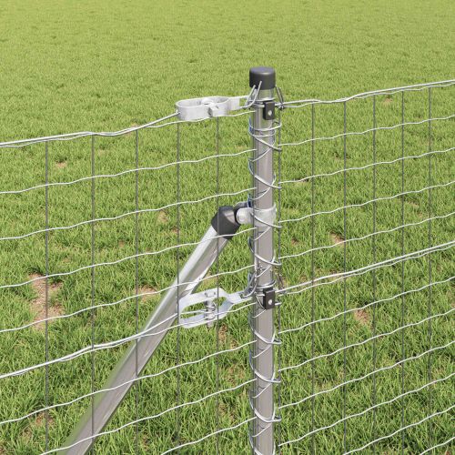 Оградни стълбове 2 pcs Сребрист 100 cm Прахово покритие стомана