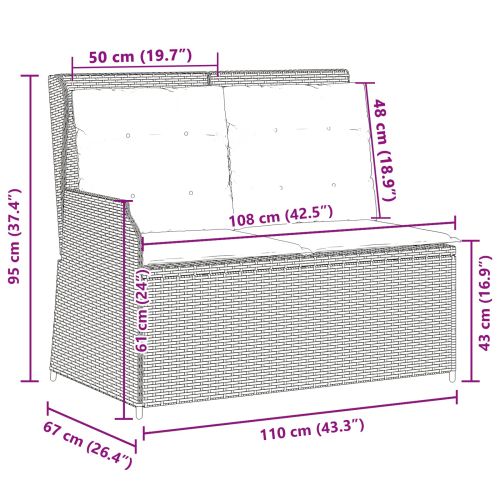 Градинска пейка с възглавница Черно Полиратан