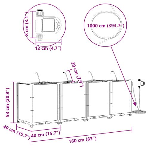 Градински саксии Черно 160 x 40 x 52 см Стомана