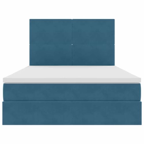 Легло с място за съхранение и LED Тъмен син 140 x 200 cm Кадифе