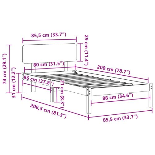 Рамка за легло с таблото Бяло 80 x 200 cm Солидно борово дърво
