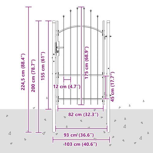Градинска врата с заключване Сив 100 x 175 cm Стомана