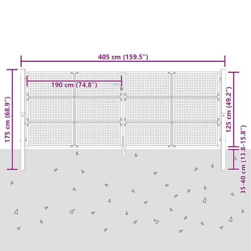 Градинска порта, антрацит, 400x125 см, стомана