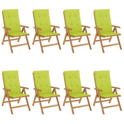 Наклоняеми градински столове с възглавници, 8 бр, тик масив