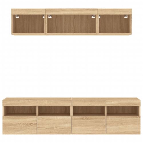 ТВ стенни модули с LED, 5 части, сонома дъб, инженерно дърво