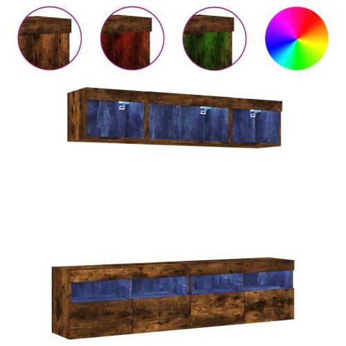 ТВ стенни модули с LED, 5 части, опушен дъб, инженерно дърво