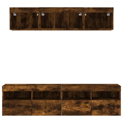 ТВ стенни модули с LED, 5 части, опушен дъб, инженерно дърво