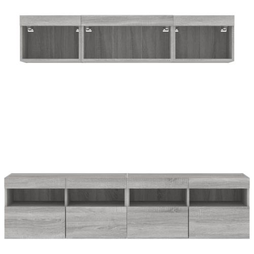 ТВ стенни модули с LED, 5 части, сив сонома, инженерно дърво