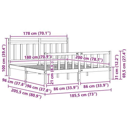 Рамка за легло 2 pcs Кафяво с восъчно покритие 180 x 200 cm