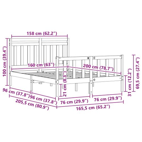 Рамка за легло 2 pcs Кафяво с восъчно покритие 160 x 200 cm