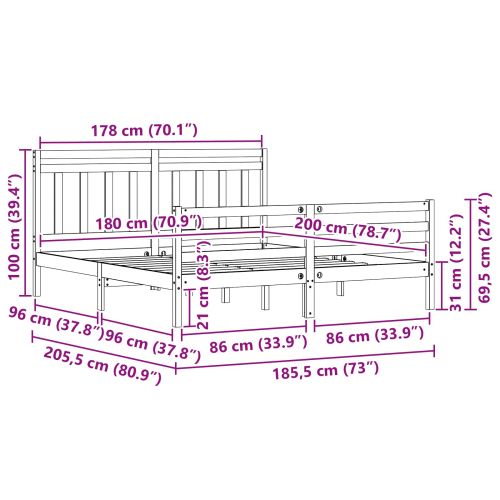 Рамка за легло 2 pcs Кафяво с восъчно покритие 180 x 200 cm