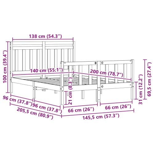 Рамка за легло 2 pcs Кафяво с восъчно покритие 140 x 200 cm