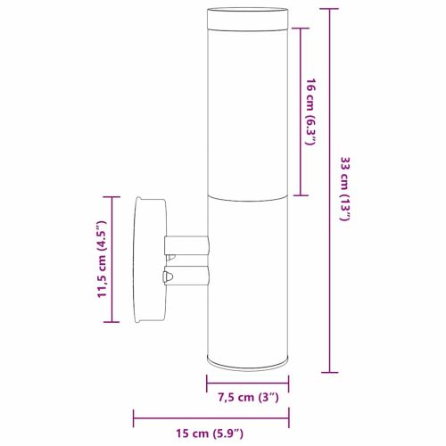 Външна стенна лампа 2 pcs Сребрист 15 x 7,5 x 33 см