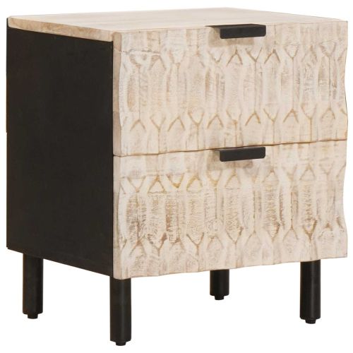 Нощен шкаф Бяло 40 x 33,5 x 46 см Солидно мангово дърво