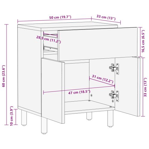 Нощен шкаф Бяло 50 x 33 x 60 см Солидно мангово дърво