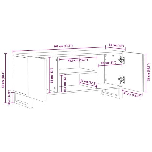 ТВ шкаф с рафт Кафяво 105 x 33,5 x 46 см Солидно мангово дърво