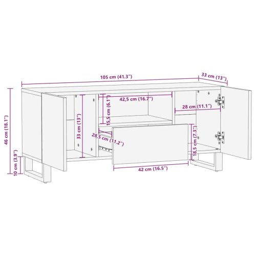 ТВ шкаф с врата Кафяво 105 x 33,5 x 46 см Солидно мангово дърво