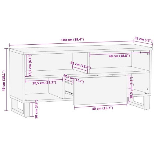 ТВ шкаф с рафт Кафяво 100 x 33,5 x 46 см Солидно мангово дърво