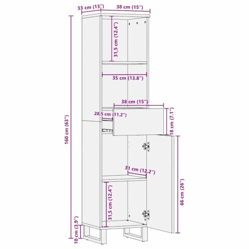 Шкаф за баня Кафяво 38 x 33 x 160 см Солидно мангово дърво