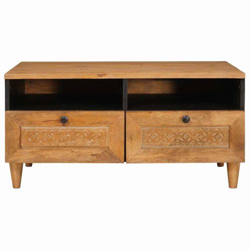 Масичка за кафе с чекмедже с рафт Светло кафяво 80 x 54 x 40 см