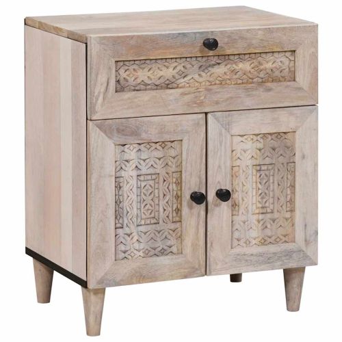 Нощен шкаф Бежово 50 x 33 x 60 см Масивна акациева дървесина