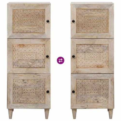 Висок шкаф с рафт Бяло 40 x 33 x 110 см мангово дърво масив