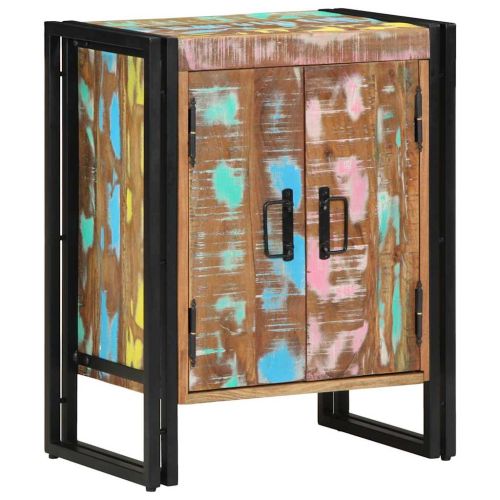 Шкаф за обувки с рафт Черно Масивна регенерирана дървесина