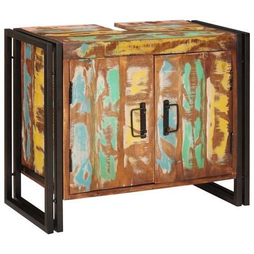 Шкаф за мивка за баня Масивна регенерирана дървесина и желязо