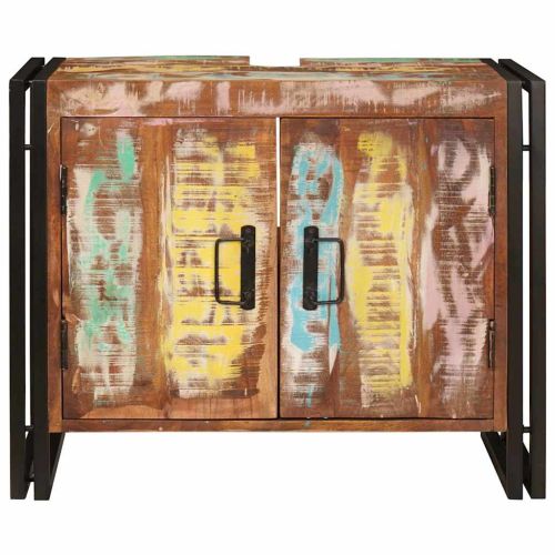 Шкаф за мивка за баня Масивна регенерирана дървесина и желязо