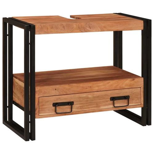 Шкаф за мивка за баня Масивна акациева дървесина и железо