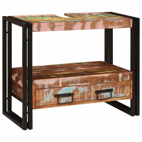 Шкаф за мивка за баня Масивна регенерирана дървесина и желязо