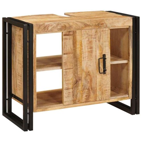 Шкаф за мивка за баня Масивна дървесина от манго и желязо